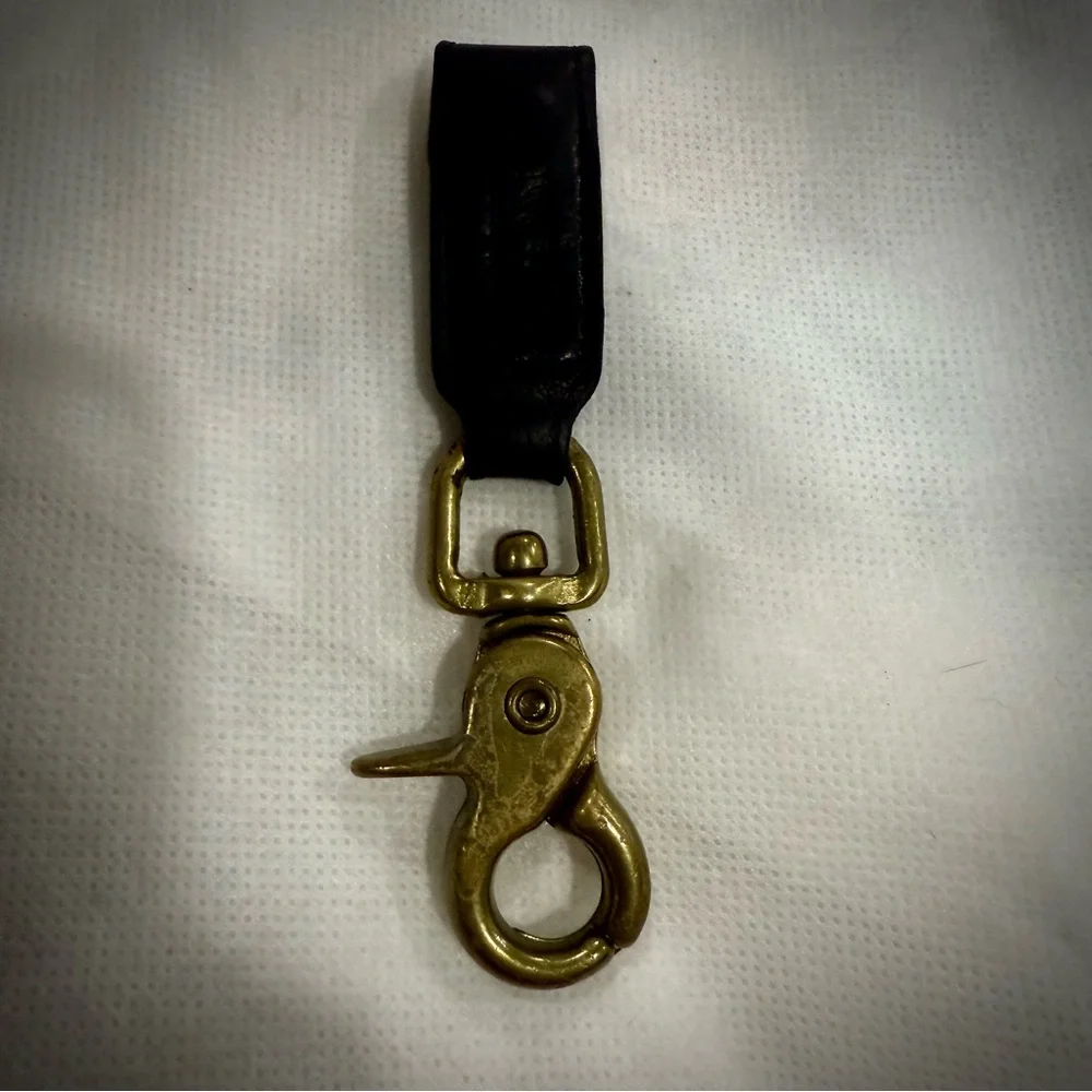 Coach Vintage Black leather Brass Trigger Snap Keychain